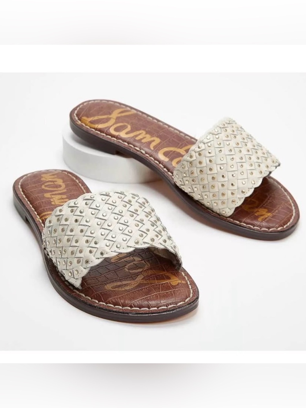 Sam Edelman Geraldine Women’s Beige Leather Studded Sandals -8